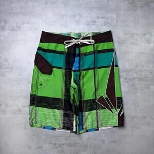 Y2K Green Volcom Grunge Surf Baggy Board Shorts